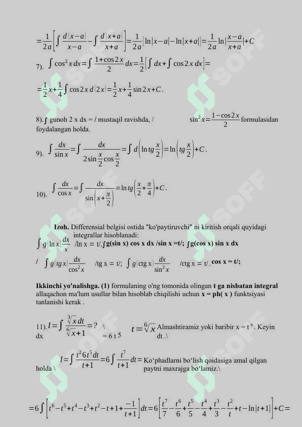 kurs ishi xisobda Bitta o'zgaruvchining funksiyalarining integral hisobi 6