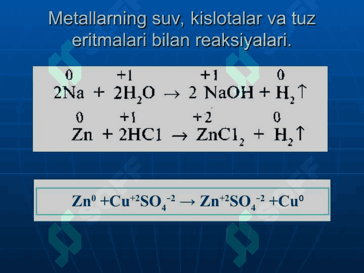 Metallar, ularning tabiatda uchrashi, olinish usullari, kimyoviy xossalari 8
