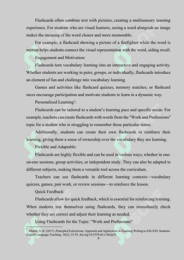 The Role of flashcards in Teaching Vocabulary to 5-7th grades Topic Jobs and Professions 8
