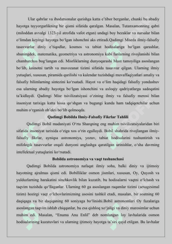 Qadimgi Misr va Bobilda dunyo haqidagi ilmiy tasavvurlarning paydo bo’lishi 25 5