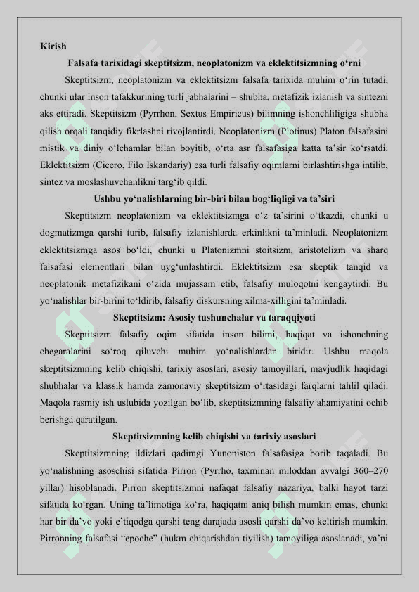 Skeptitsizm, Neoplatonizm va eklektitsizm 25 2