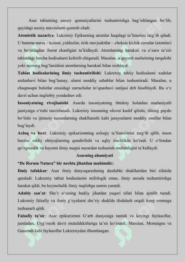 Tit lukretsiy Kar va uning ijtimoiy-axloqiy qarshlari 25 4