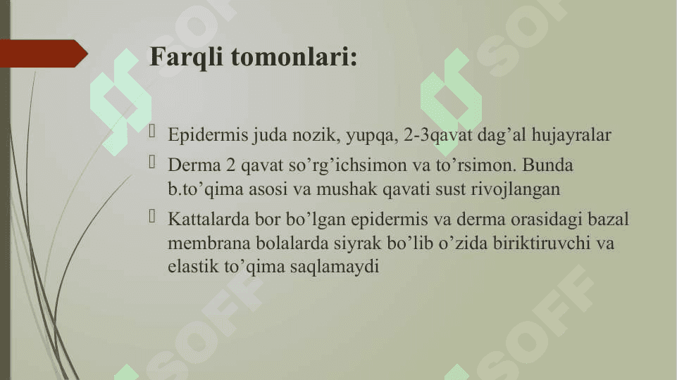 Bemor bolani umumiy ko'zdan kechirish Tana qismlari bo'yicha ko'zdan kechirish: bosh, yuz, bo'yin, teri qoplamlari, teri osti yog' klechatkasi, mushaklar, suyaklar, bug'imlar, qo'l-oyoqlar. Bolalarni o'sish va rivojlanishini baholash standartlari va mezonlari 6