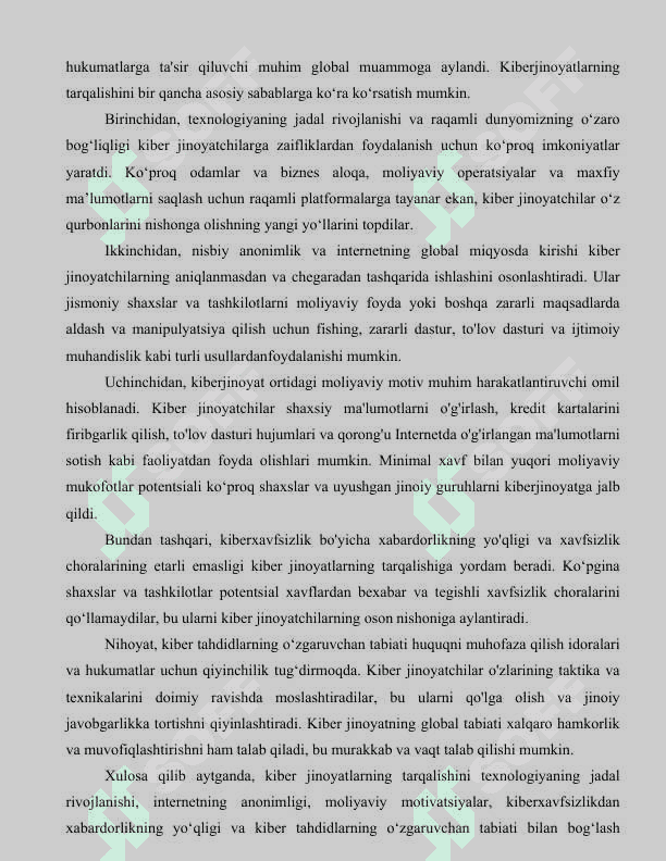Kiberjinoyatchilik va uni keng tarqalishini sabablari. Elektron raqamli imzo va uni respublikamizda tadbiq etilishholati 3