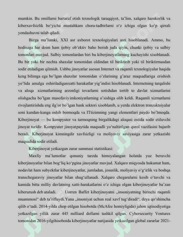 Kiberjinoyatchilik va uni keng tarqalishini sabablari. Elektron raqamli imzo va uni respublikamizda tadbiq etilishholati 4