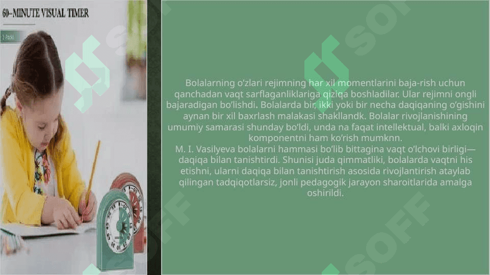 Bolalarni vaqtni chamalashga o'rgatish vazifalari bolalarni sutka qismlarini farqlashga ularning tartibini aniqlashga o'rgatish. Rejalashtirish turlari. 5