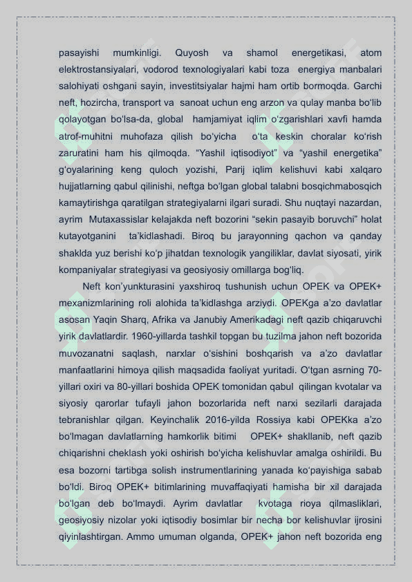 Xalqaro neft bozori va OPEK Hozirgi tendensiyalar 1