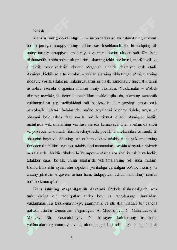 Yuklamalarning morfologik belgi xususiyatlari. Shukrullo asarlari misolida  kurs ishi 3