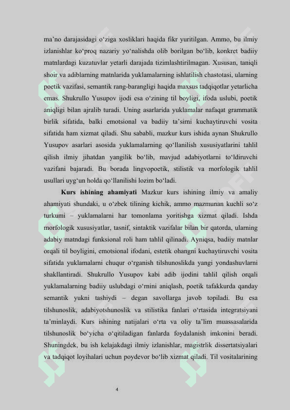 Yuklamalarning morfologik belgi xususiyatlari. Shukrullo asarlari misolida  kurs ishi 4