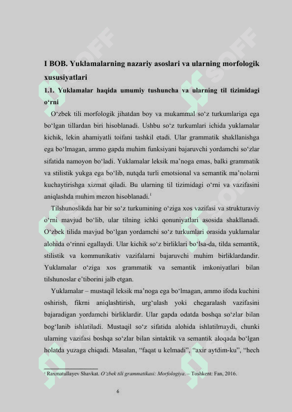 Yuklamalarning morfologik belgi xususiyatlari. Shukrullo asarlari misolida  kurs ishi 6