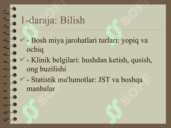 Bosh miya jarohatlarida zamonaviy fan yutuqlarini  Blum taksonomiyasi asosida tahlil qilish 4