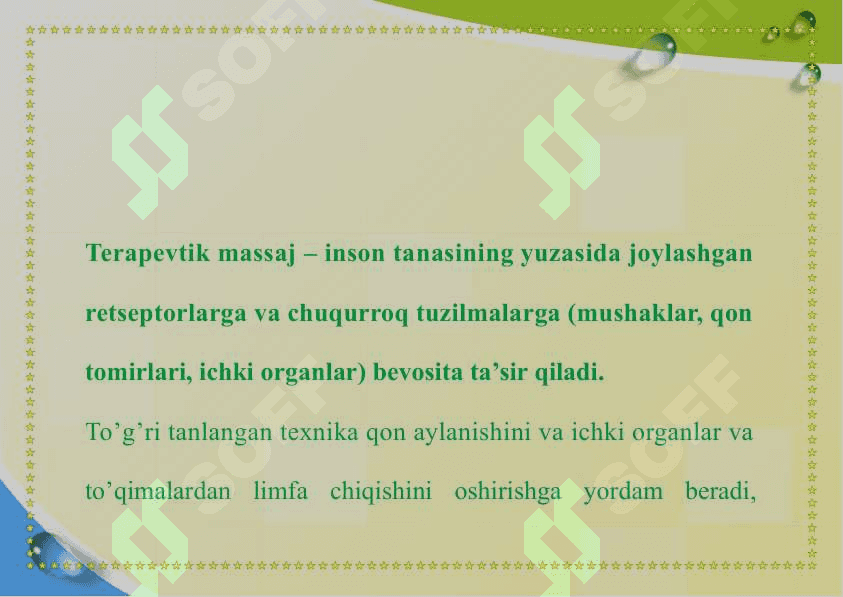 TERAPEVTIK  BEMORLARNI PARVARISH QILISH. DAVOLASH MUASSASALARINI ISHINI TASHKIL ETISH 2