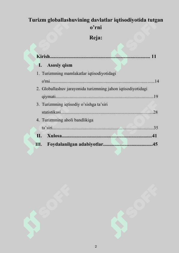 Turizm globallashuvining davlatlar iqtisodiyotida tutgan o’rni 2