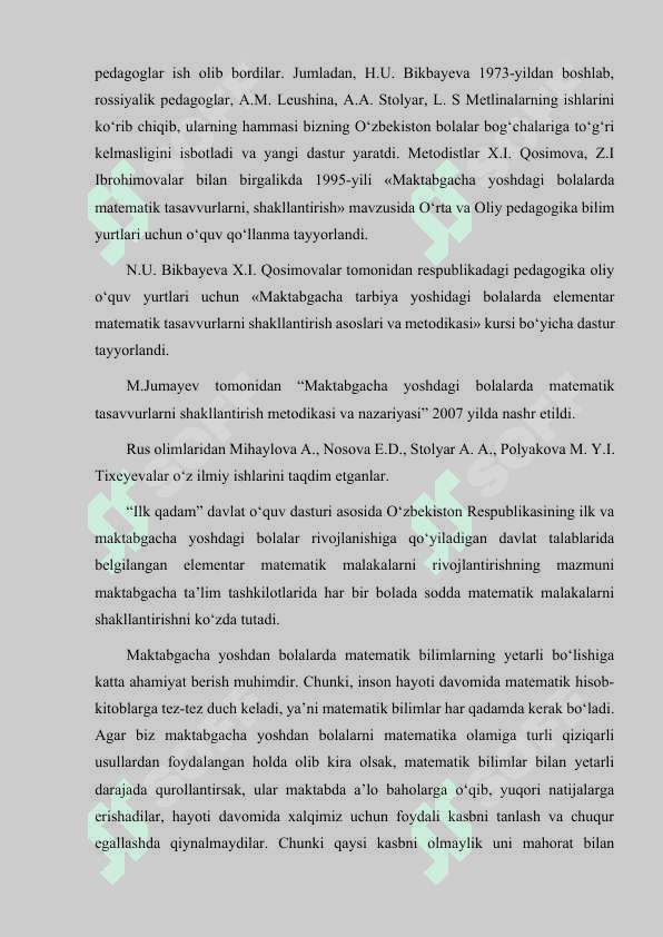 MAKTABGACHA TA'LIM MUASSASALARIDA MATEMATIKANI TASHKIL ETISHNING O'ZIGA XOSLIGI 5