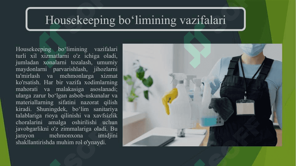 Mehmonxonalarda Housekeeping bo’limi xodimlarining faoliyatini tashkil qilish 4
