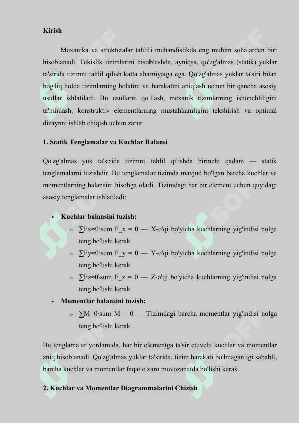Qo'zg'almas Yuk Ta'sirida Tekislik Tizimlarini Hisoblash Asosiy Usullari 2