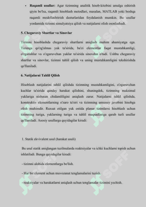 Qo'zg'almas Yuk Ta'sirida Tekislik Tizimlarini Hisoblash Asosiy Usullari 4