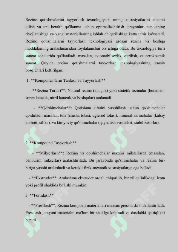 2.	Rezino qotishmalar (kompozit materiallar) tayyorlash texnologiyasi 3