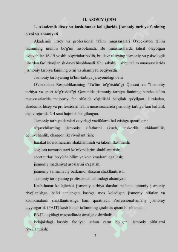 Akademik litsey va professional ta'limda jismoniy tarbiya darslarini tashkil qilish 5