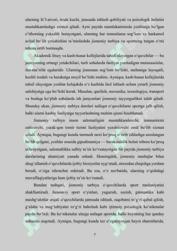Akademik litsey va professional ta'limda jismoniy tarbiya darslarini tashkil qilish 7