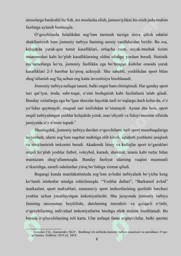 Akademik litsey va professional ta'limda jismoniy tarbiya darslarini tashkil qilish 8