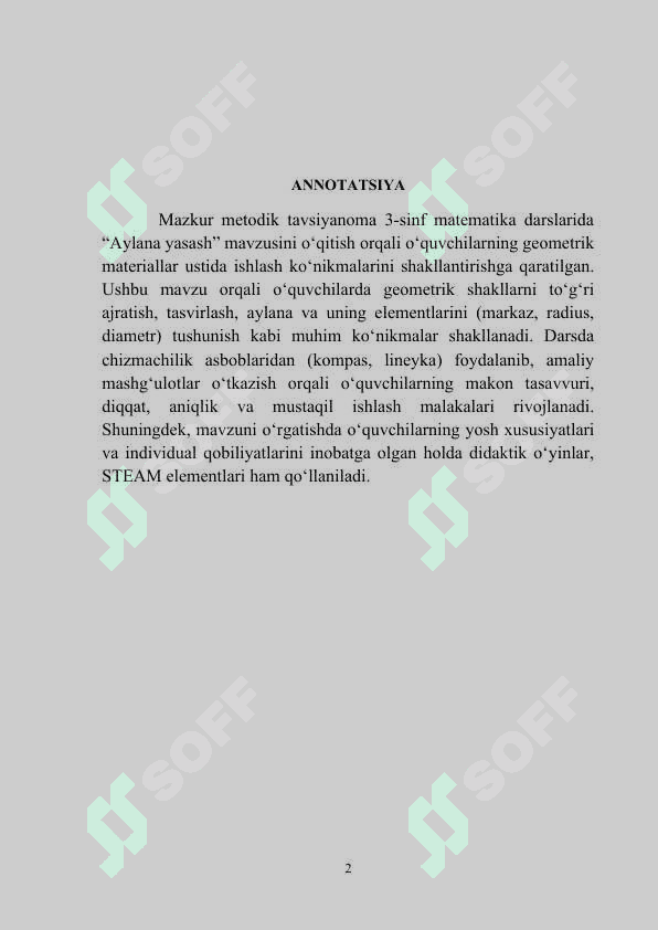 :3- sinf matematika darslarida “Aylana yasash” mavzusi orqali geometrik materiallar ustida ishlash 2
