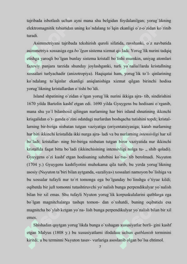 Yorug’likning qutblanishi . Optika fanidan kurs ishi 7