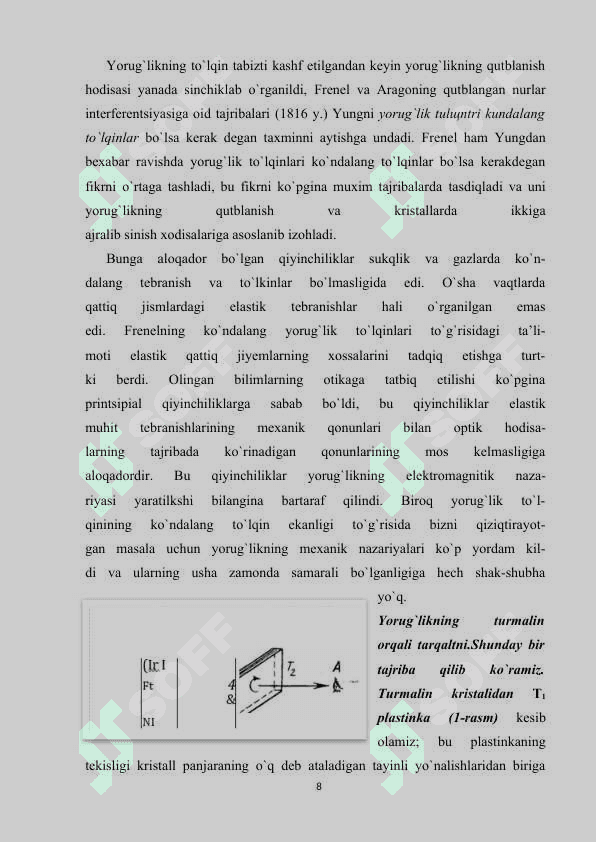 Yorug’likning qutblanishi . Optika fanidan kurs ishi 8