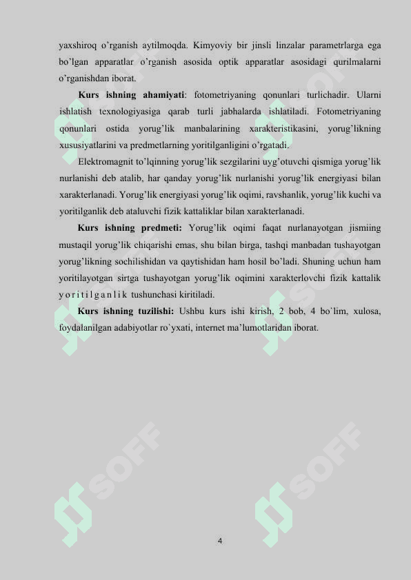 FOTOMETRIYA ASOSLARI . FOTOMETR . Kurs ishi 4