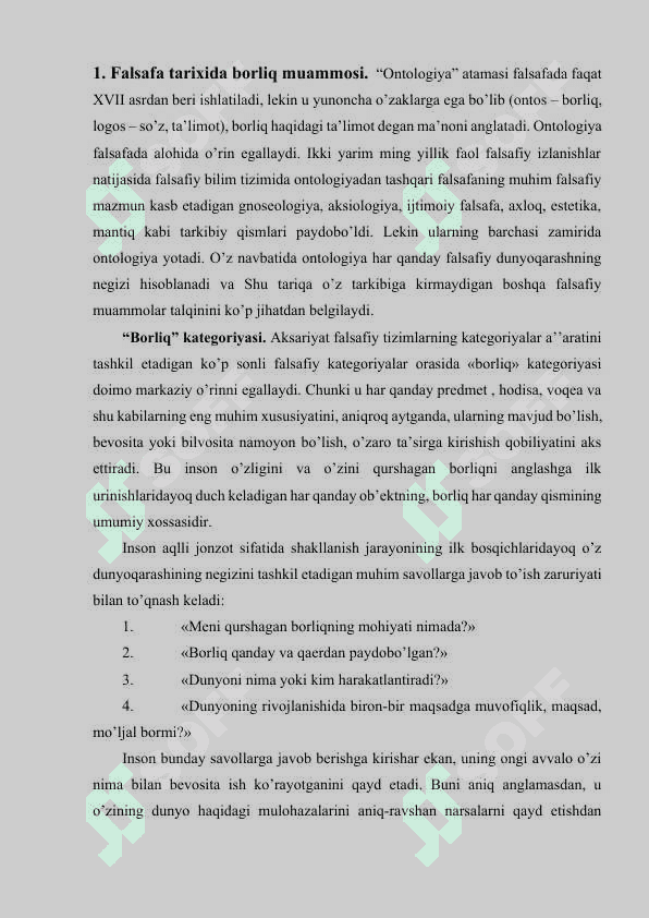 Borliq falsafasi (Ontologiya) 4