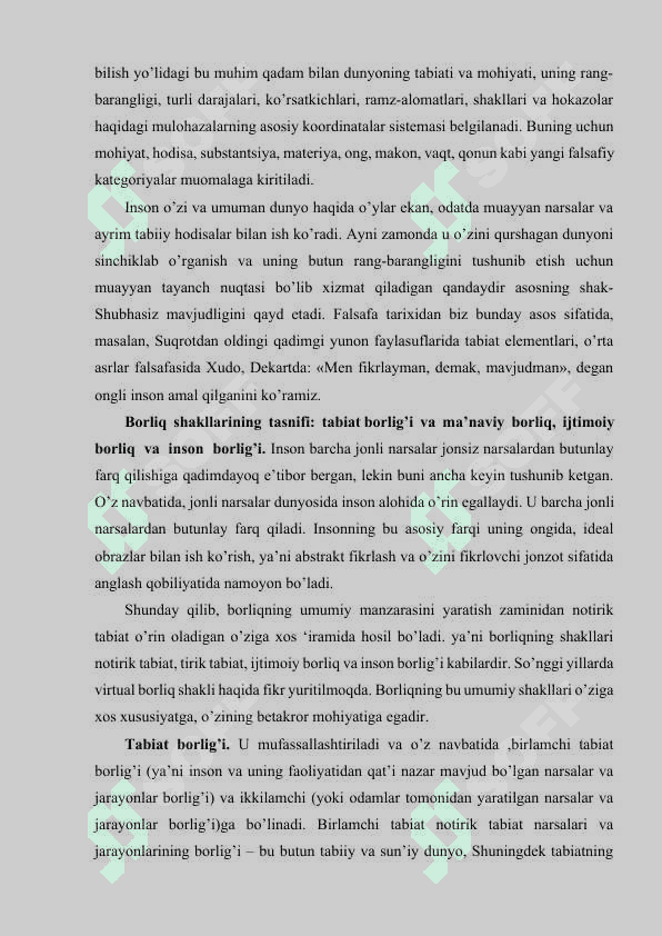 Borliq falsafasi (Ontologiya) 7