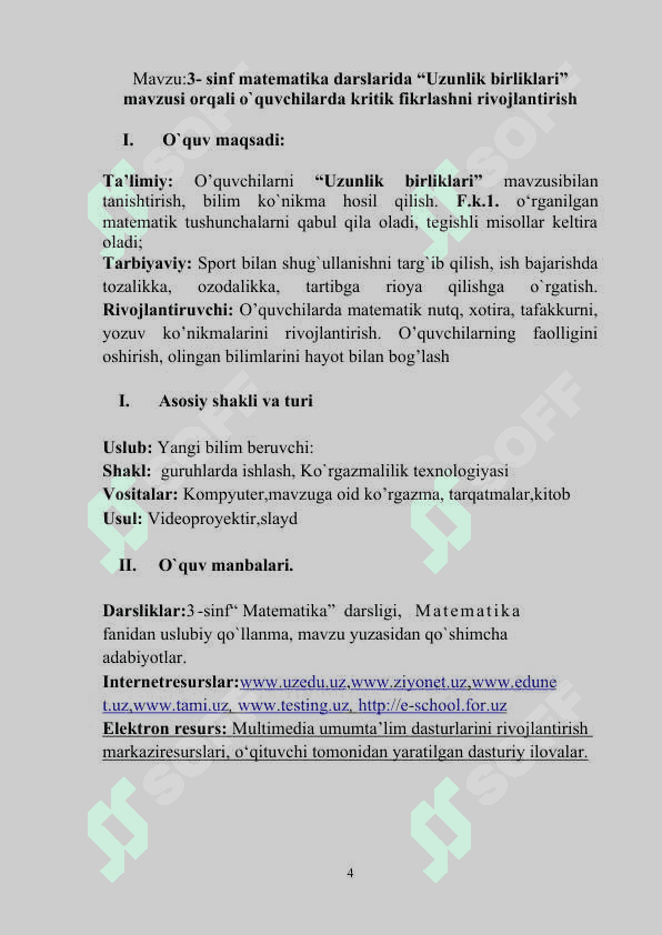 3- sinf matematika darslarida “Uzunlik birliklari” mavzusi orqali o`quvchilarda kritik fikrlashni rivojlantirish 4