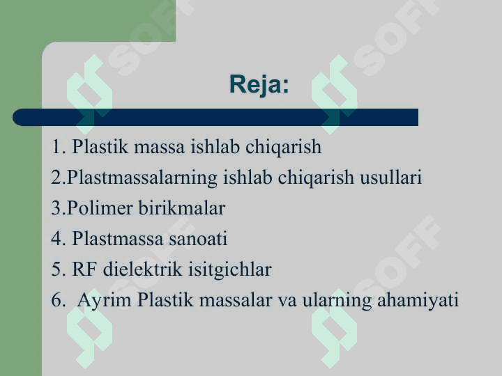 Plastik massalar (Platmassalar ) ishlab chiqarish 2