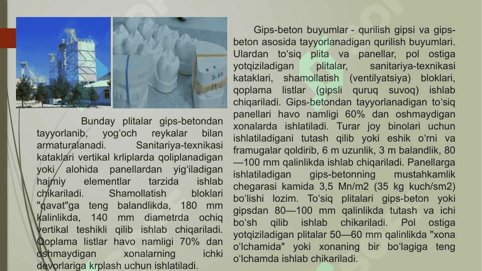 Gips va uning bog'lovchi sifatlari 8