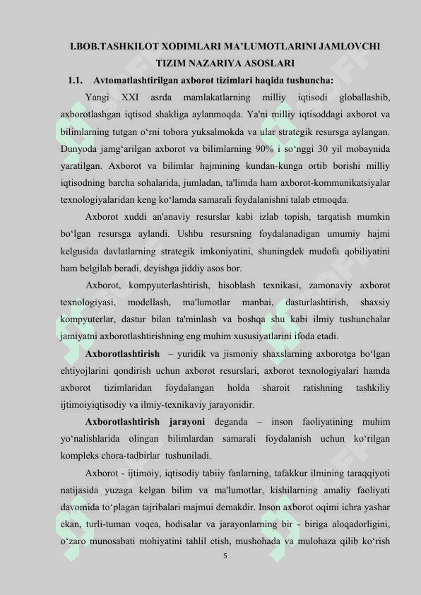 Kurs ishi  Tashkilot xodimlari ma’lumotlarini jamlovchi tizim 5