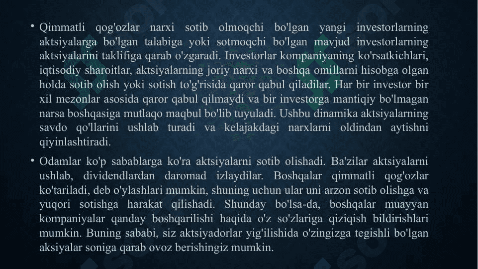 Aksiyalar bozori va ularning asosiy xususiyatlari 6