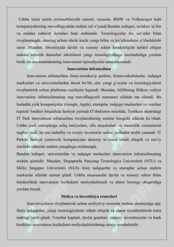 Milliy iqtisodiyotning innovatsion salohiyati va undan foydalanish 4-Topshiriq 4