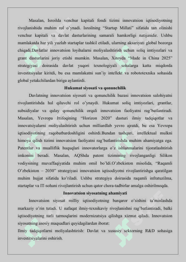 Milliy iqtisodiyotning innovatsion salohiyati va undan foydalanish 4-Topshiriq 5