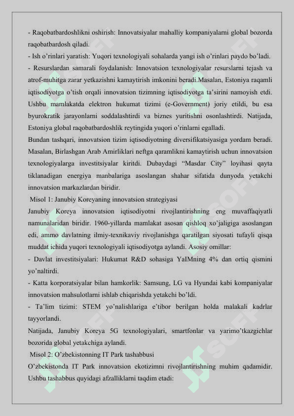 Milliy iqtisodiyotning innovatsion salohiyati va undan foydalanish 4-Topshiriq 7