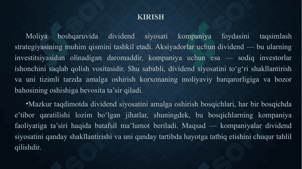 Divedent siyosatini amalga oshirish bosqichlari 3