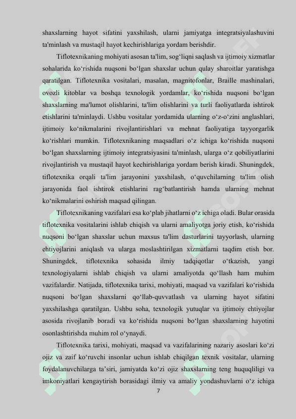 Tiflotexnika tarixi,mohiyati,maqsad va vazifalari. 7