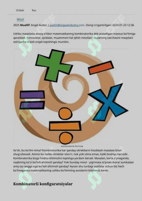 Kombinatorikaning asosiy formulalari 2