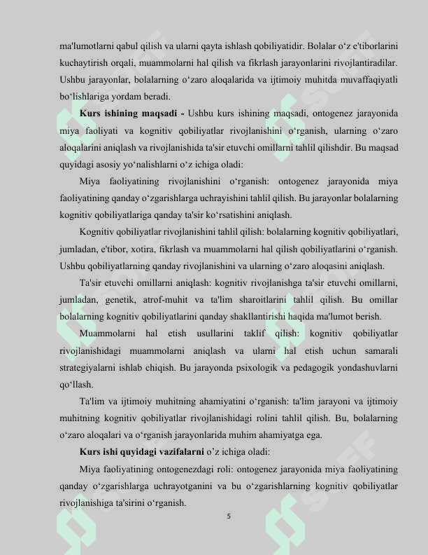 Ontogenezda miya faoliyati va kognitiv qobiliyatlar rivoji 5