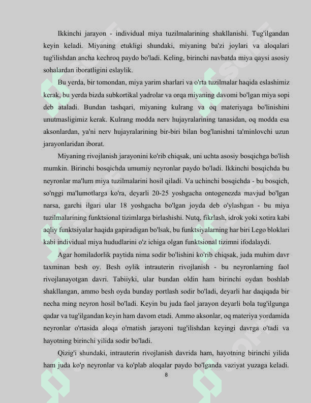 Ontogenezda miya faoliyati va kognitiv qobiliyatlar rivoji 8