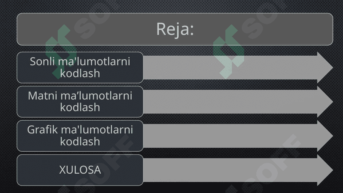 Sonli ma'lumotlarni kodlash. Matni maʼlumotlarni kodlash. Grafik ma'lumotlarni kodlash 2