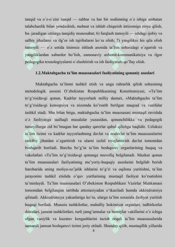 O‘ZBEKISTONDA IJTIMOIY MAKTABGACHA TA'LIMNI VUJUDGA KELISHI VA TARAQQIYOT BOSQICHLARI 8