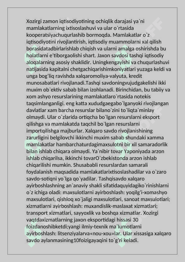 Xalqaro savdoning zaruriyativa uning asosiy ko’rinishlari 3
