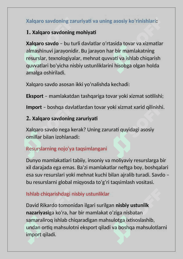 Xalqaro savdoning zaruriyativa uning asosiy ko’rinishlari 4