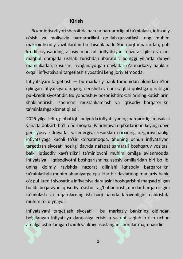 Inflyatsiyani targetlash  sisosati. 2