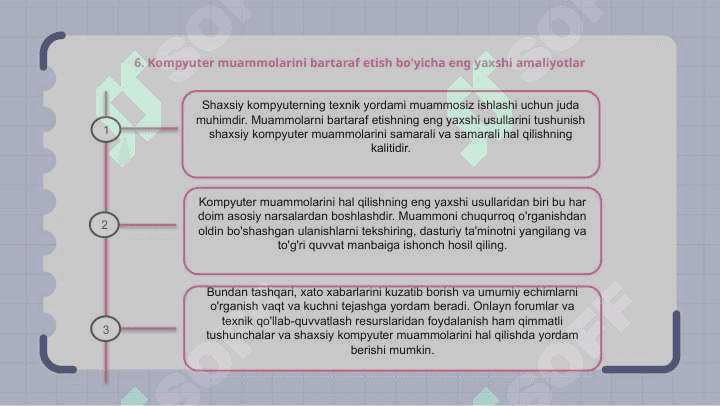 Shaxsiy kompyuterning texnikaviy ta’minotidan foydalanishning ahamiyati va usullari 8